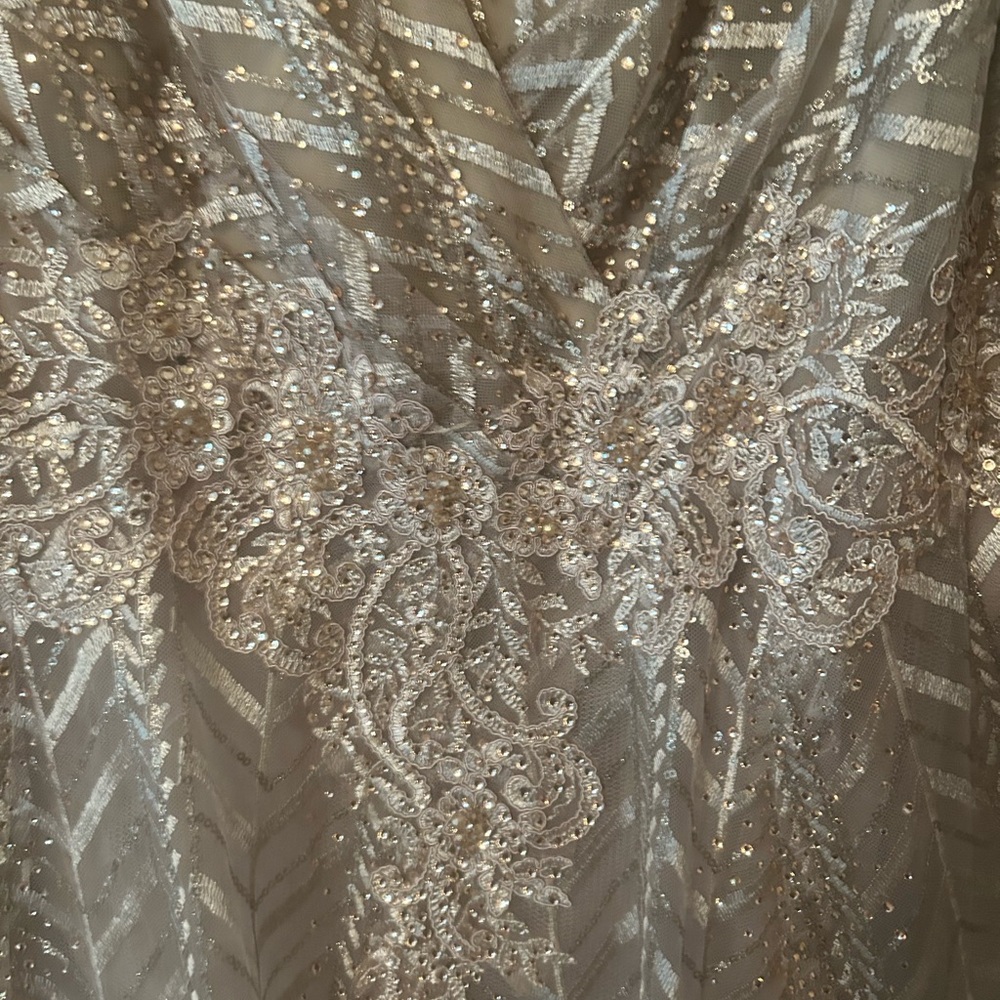 MAC DUGGAL Dress Size 20 Evening Gown Sequin NEW Taupe Wrap Over V Neck Tan